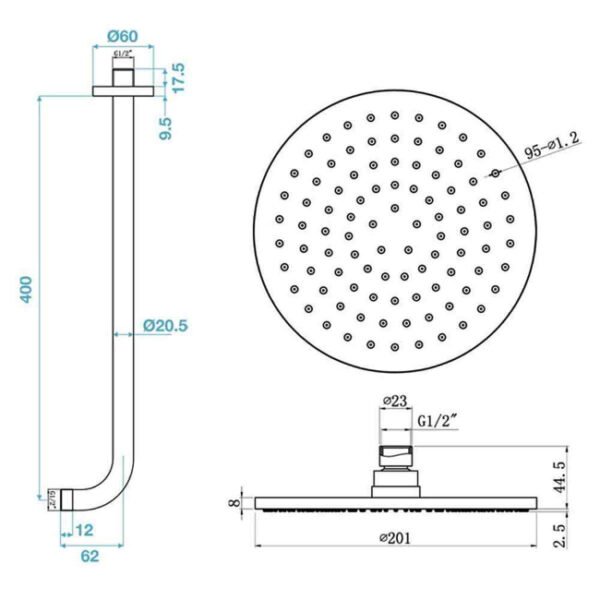 Tissino Mario Round Fixed Shower Head With Shower Arm - Chrome - Image 2