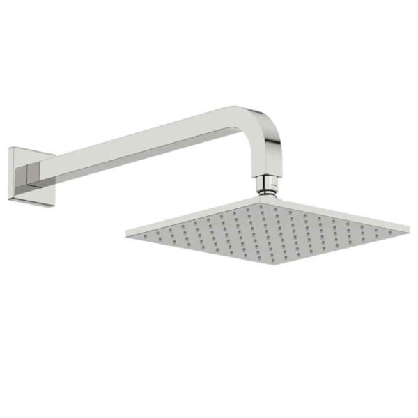 Tissino Mario Square Fixed Shower Head With Wall Mounted Curved Shower Arm - Chrome