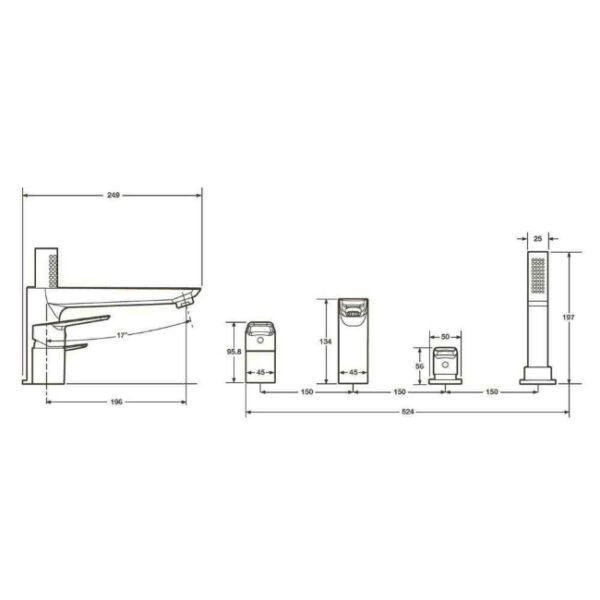 Tissino Parina 4-Hole Bath Shower Mixer Tap With Handset - Chrome - Image 2