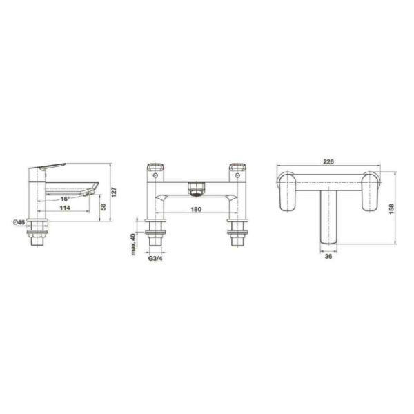 Tissino Pacato Deck Mounted Bath Filler Tap - Chrome - Image 2