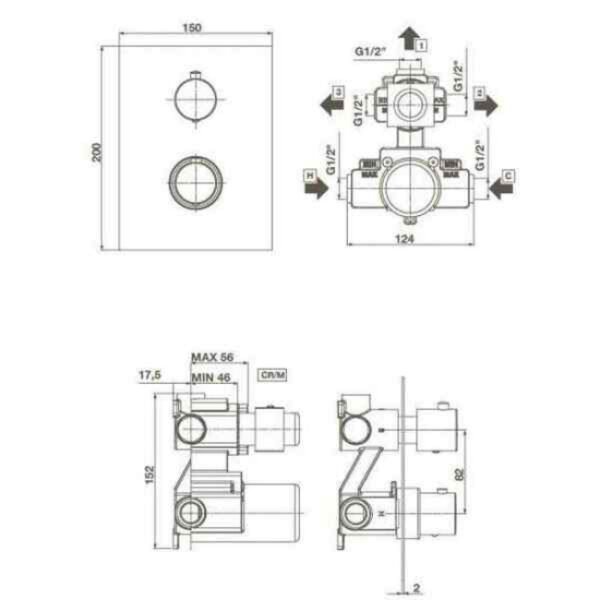 Tissino Parina 3 Outlets Thermostatic Concealed Shower Valve With Diverter - Image 2