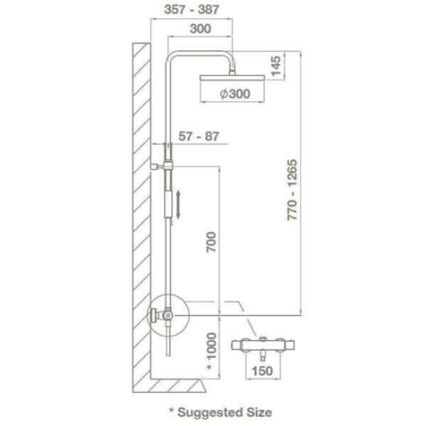 Tissino Parina Thermostatic Bar Mixer Shower With Shower Kit And Fixed Head - Image 2