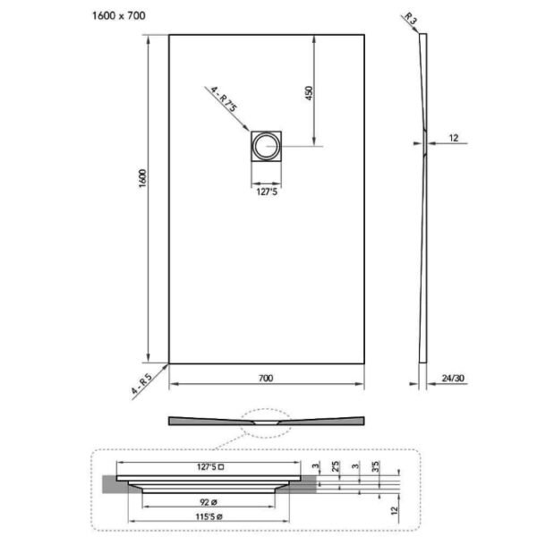 Tissino Giorgio2 Rectangular Shower Tray Grey Slate - Image 10