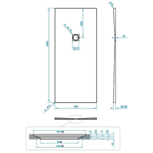 Tissino Giorgio2 Rectangular Shower Tray Grey Slate - Image 13