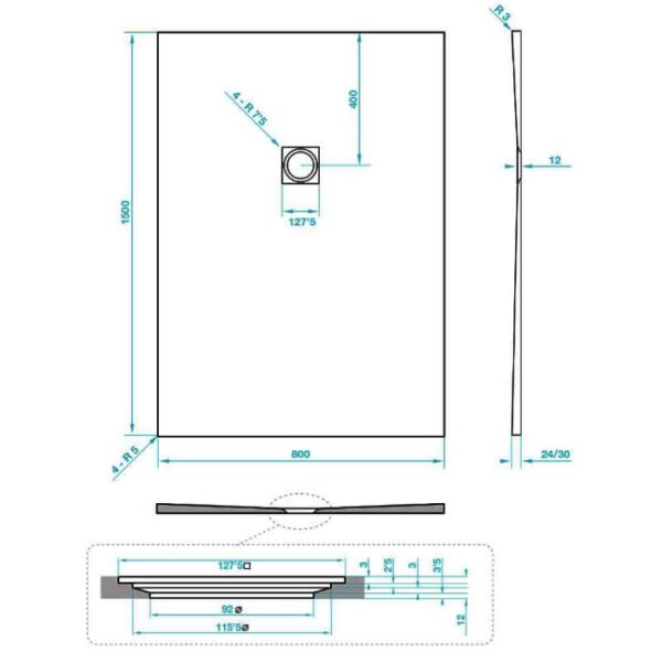 Tissino Giorgio2 Rectangular Shower Tray Grey Slate - Image 19