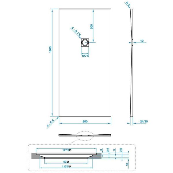 Tissino Giorgio2 Rectangular Shower Tray Grey Slate - Image 23