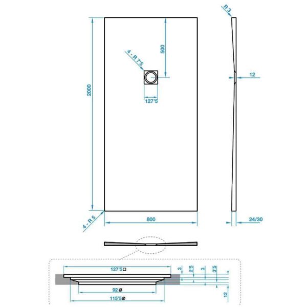 Tissino Giorgio2 Rectangular Shower Tray Grey Slate - Image 24
