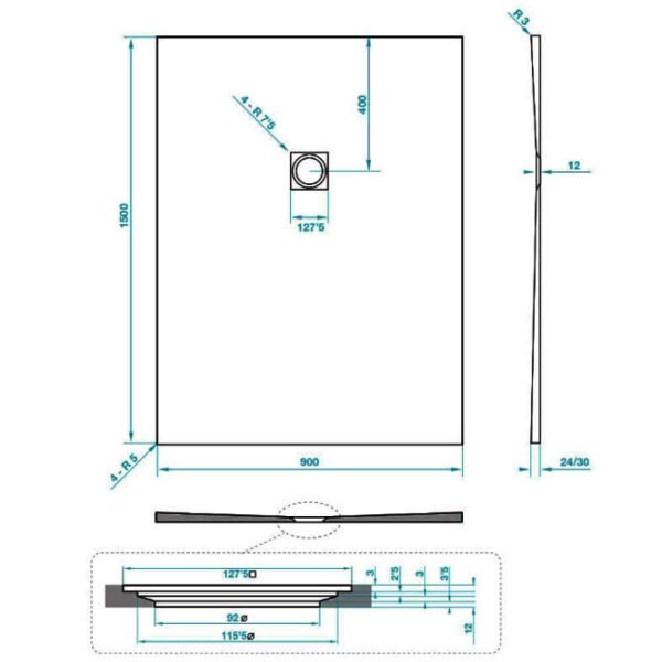 Tissino Giorgio2 Rectangular Shower Tray Grey Slate - Image 29