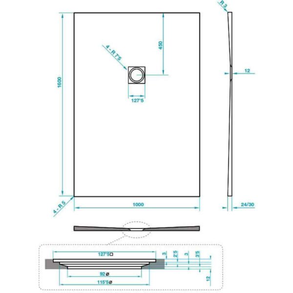 Tissino Giorgio2 Rectangular Shower Tray Grey Slate - Image 39