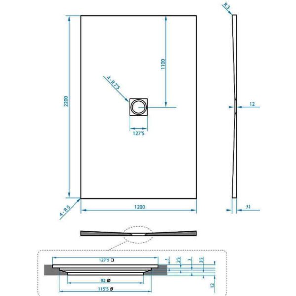 Tissino Giorgio2 Rectangular Shower Tray Grey Slate - Image 46