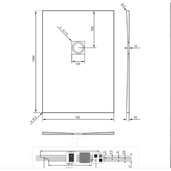 Tissino Giorgio2 Rectangular Shower Tray Grey Slate - Image 2