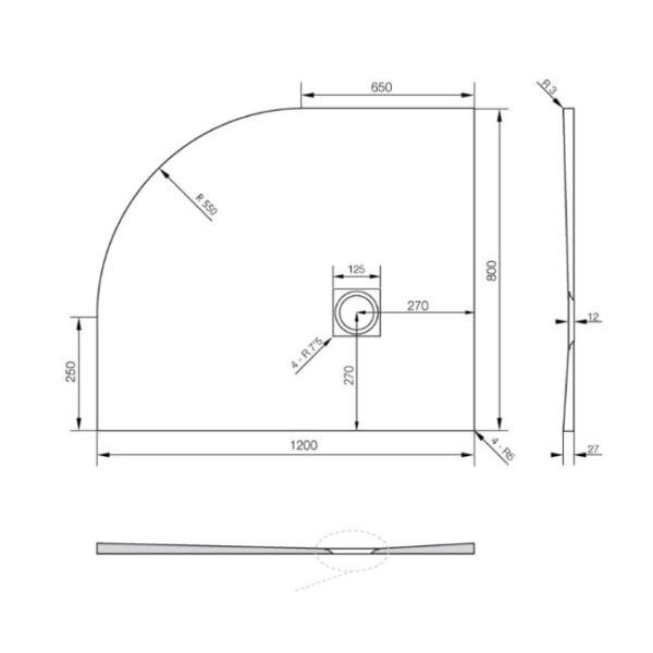 Tissino Giorgio2 Offset Quadrant Shower Tray Graphite Slate - Image 4