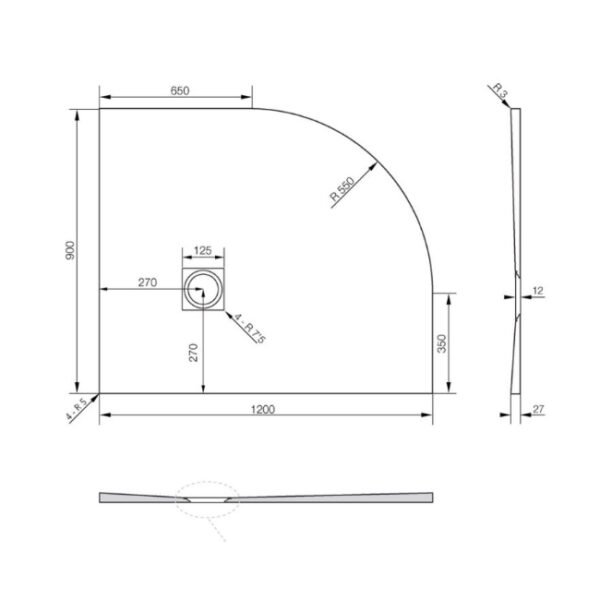Tissino Giorgio2 Offset Quadrant Shower Tray Graphite Slate - Image 7
