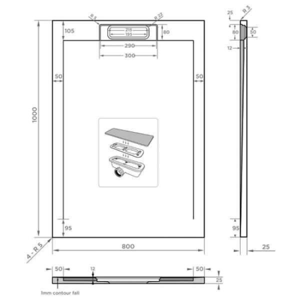 Tissino Giorgio Lux Rectangular Shower Tray Grey Slate - Image 3