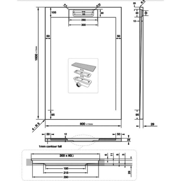Tissino Giorgio Lux Rectangular Shower Tray Grey Slate - Image 6