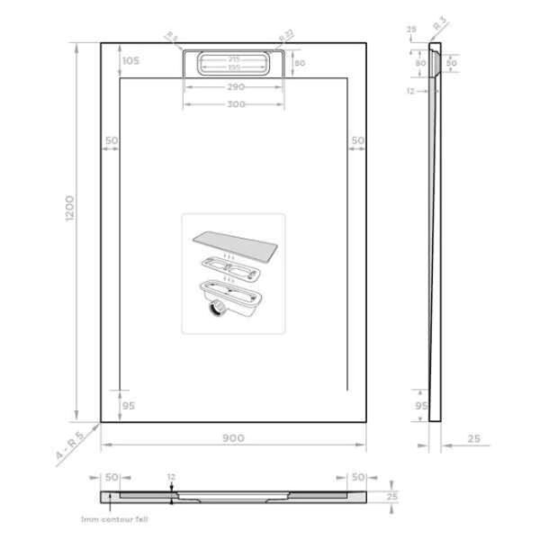 Tissino Giorgio Lux Rectangular Shower Tray White Slate - Image 10