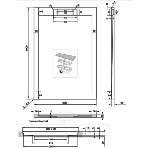 Tissino Giorgio Lux Rectangular Shower Tray Grey Slate - Image 12