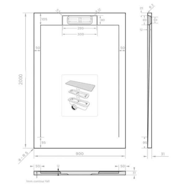 Tissino Giorgio Lux Rectangular Shower Tray Grey Slate - Image 14