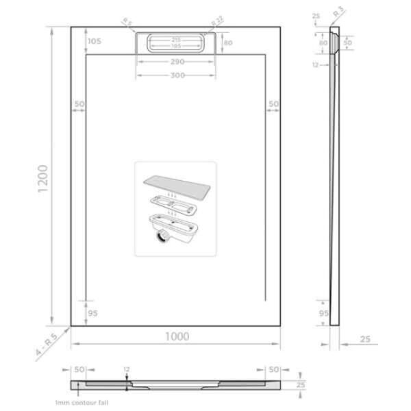 Tissino Giorgio Lux Rectangular Shower Tray White Slate - Image 15