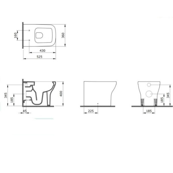 Tissino Velino Rimless Back To Wall Toilet With Soft Close Seat And Hinges - White - Image 2