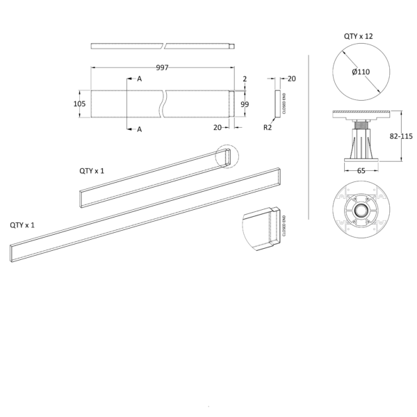 Eastbrook Vantage Legs And Panel Kit For 1100mm To 1200mm Rectangular Shower Trays - Image 2