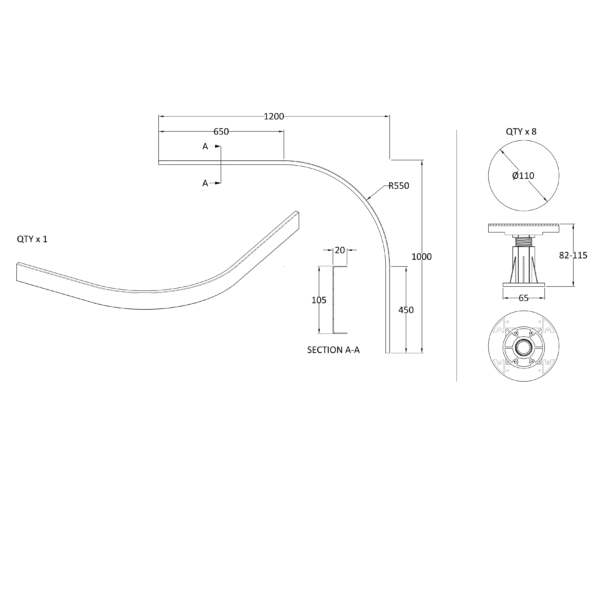 Eastbrook Vantage Legs And Panel Kit For 700mm - 900mm Quadrent Shower Trays - Image 2