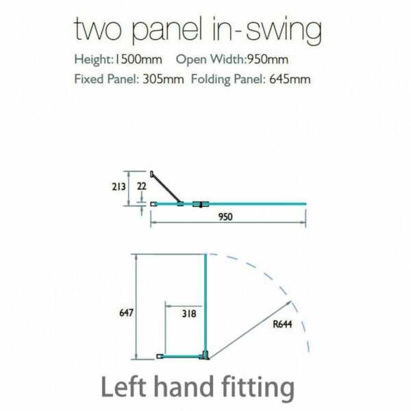 Kudos 2 Panel Inward Swinging Bath Screen - Image 2