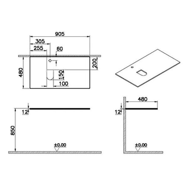 VitrA Origin Glass Countertop For Use with 900mm Vanity Unit Left Hand - Image 2