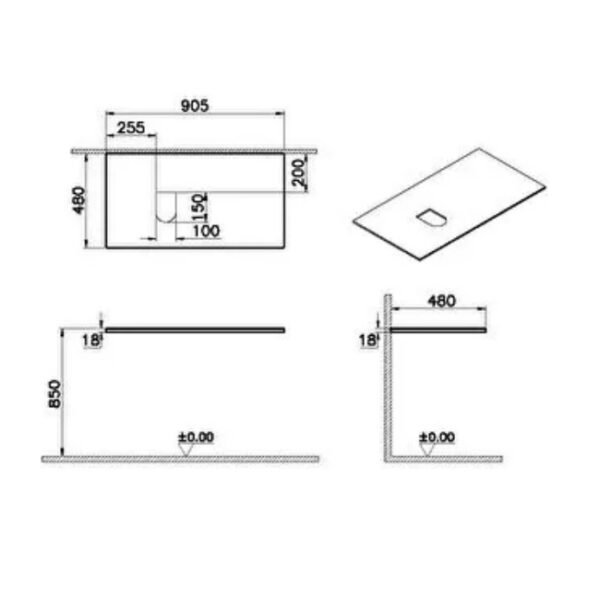 VitrA Origin Wooden Countertop For Use with 900mm Vanity Unit Left Hand - Image 2