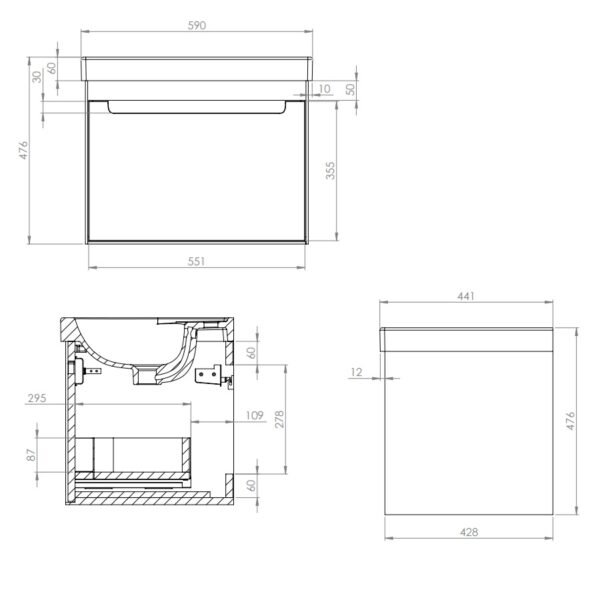 Tavistock Acumen 1 Drawer Wall Hung Vanity Unit With Basin - 600mm Wide - 1 TH - Image 4