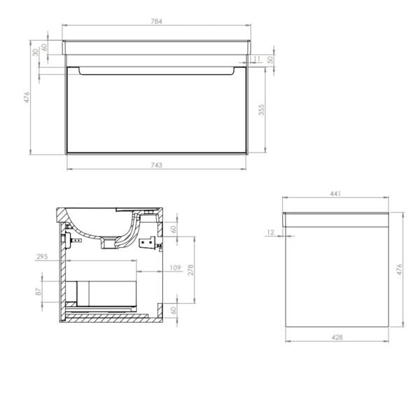 Tavistock Acumen 1 Drawer Wall Hung Vanity Unit With Basin - 800mm Wide - 1 TH - Image 3