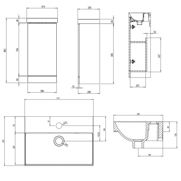 Tavistock Cadence 1 Door Floor standing Vanity Unit With Basin And Handle - 400mm Wide - 1 TH - Image 12