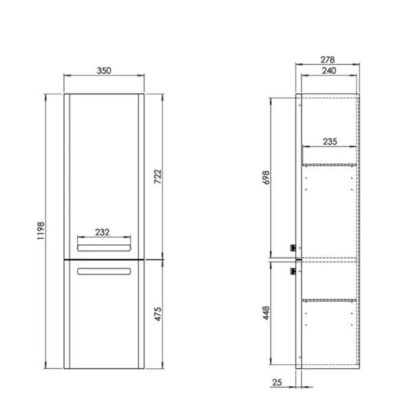 Tavistock Compass 2 Door Wall Hung Tall Storage Unit - 1200mm High - Image 4
