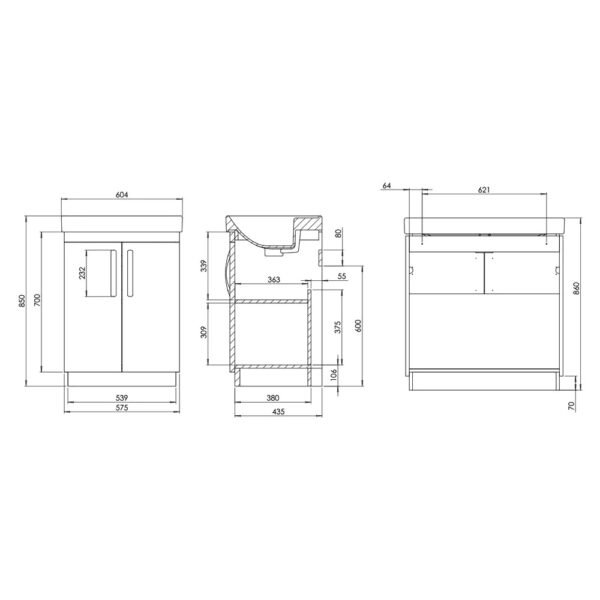Tavistock Compass 2 Door Floor standing Vanity Unit With Basin - 600mm Wide - 1 TH - Image 7
