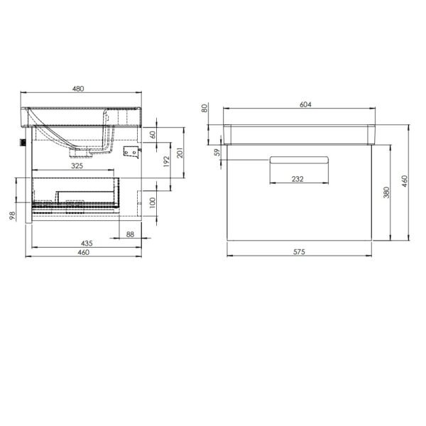 Tavistock Compass 1 Drawer Wall Hung Vanity Unit With Basin - 600mm Wide - 1 TH - Image 3