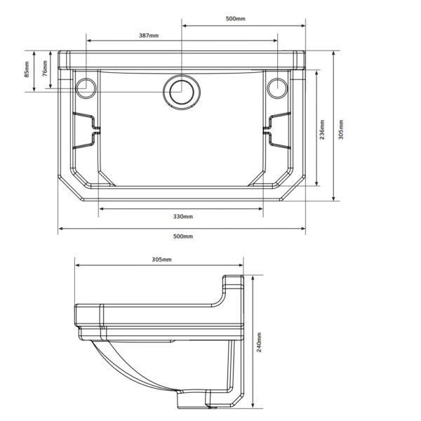 Tavistock Vitoria Cloakroom Basin With Full Pedestal - 500mm Wide - 2 TH - White - Image 2