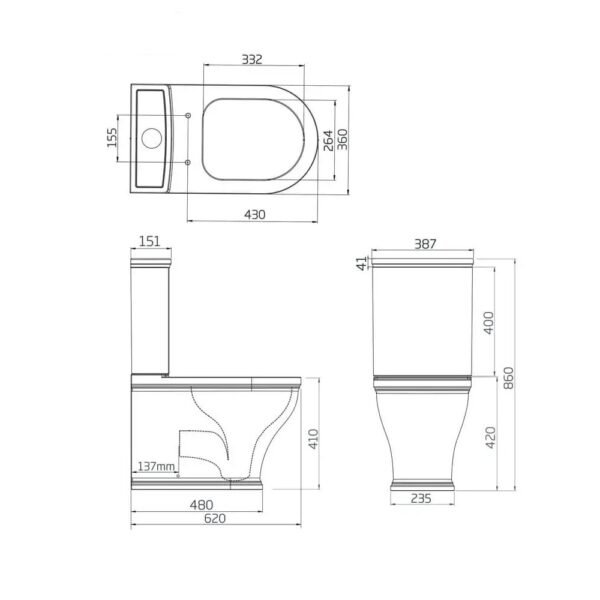 Tavistock Lansdown Fully Enclosed Close Coupled Toilet With Cistern And Soft Close Seat - White - Image 4