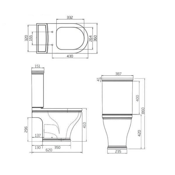 Tavistock Lansdown Open Back Close Coupled Toilet With Cistern And Soft Close Seat - White - Image 2