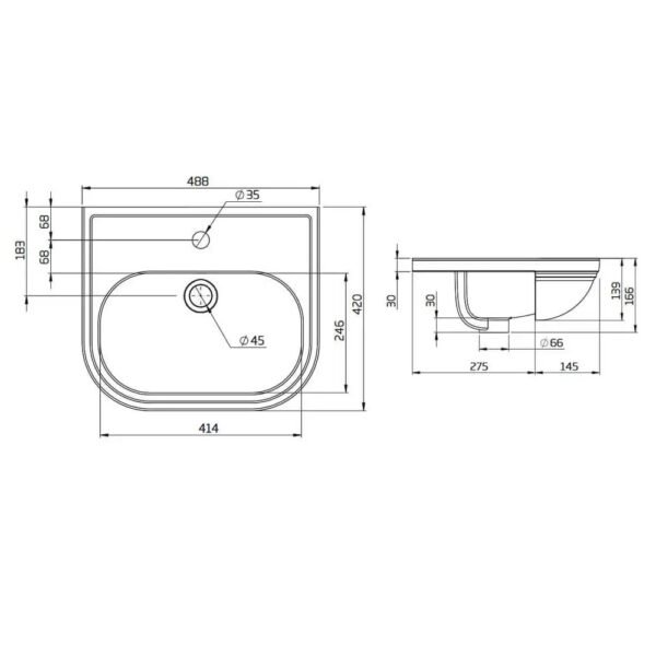 Tavistock Lansdown Standard Depth Semi Recessed Basin - 490mm Wide - White - Image 6