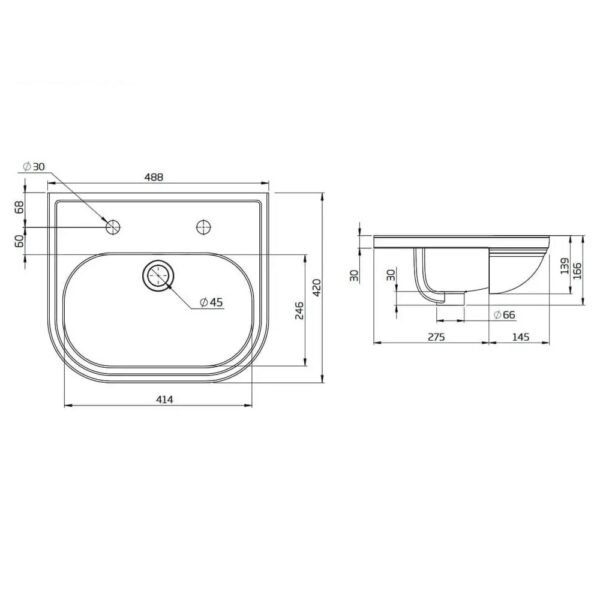Tavistock Lansdown Standard Depth Semi Recessed Basin - 490mm Wide - White - Image 7
