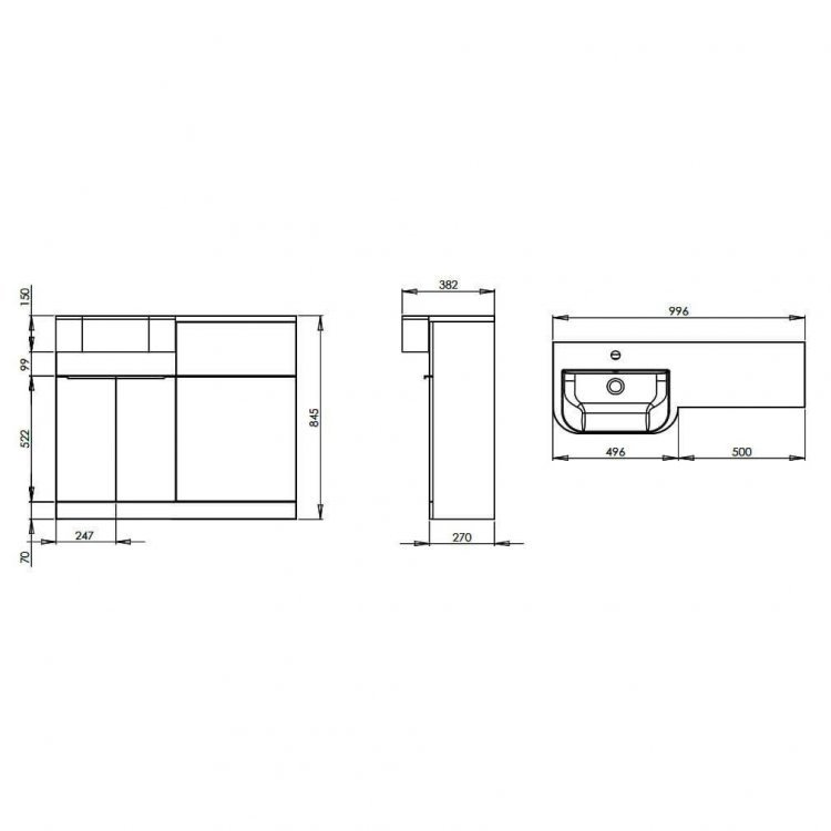 Tavistock Match Combination Bathroom Furniture Unit With Basin - 1000mm Wide - 1 TH - Image 5
