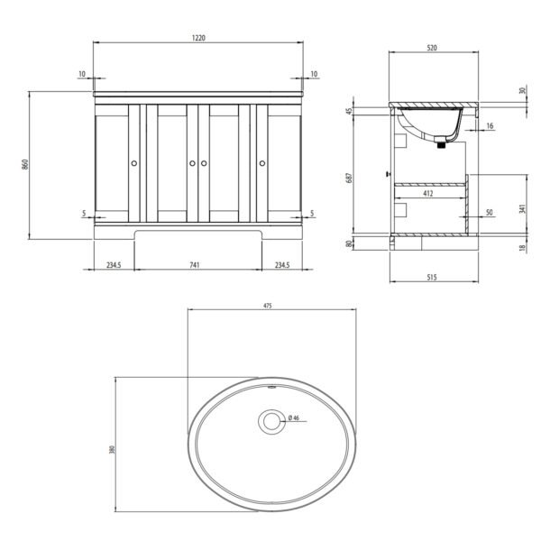 Tavistock Lansdown 4 Door Curved Floor standing Vanity Unit With Double Basin And Worktop - Image 5