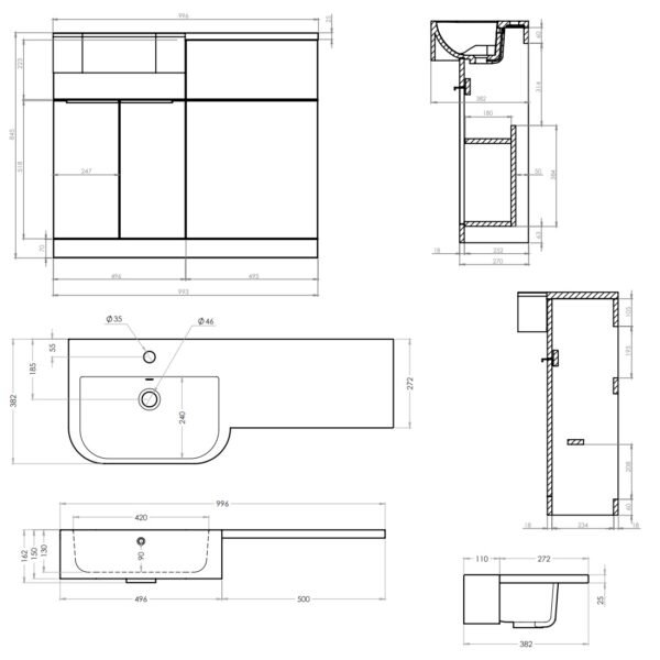 Tavistock Match Combination Bathroom Furniture Unit With Basin - 1000mm Wide - 1 TH - Image 12