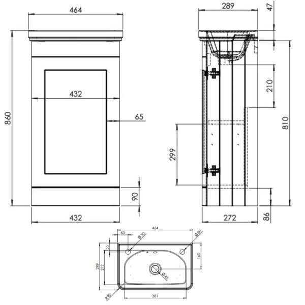 Tavistock Marston 1 Door Cloakroom Floor standing Vanity Unit With Basin - 450mm Wide - Image 6