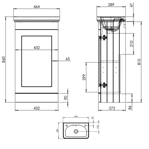 Tavistock Marston 1 Door Cloakroom Floor standing Vanity Unit With Basin - 450mm Wide - Image 7