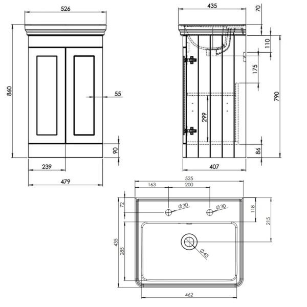 Tavistock Marston 2 Door Floor standing Vanity Unit With Basin - 500mm Wide - Image 11