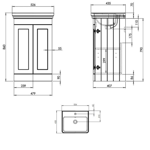 Tavistock Marston 2 Door Floor standing Vanity Unit With Basin - 500mm Wide - Image 12