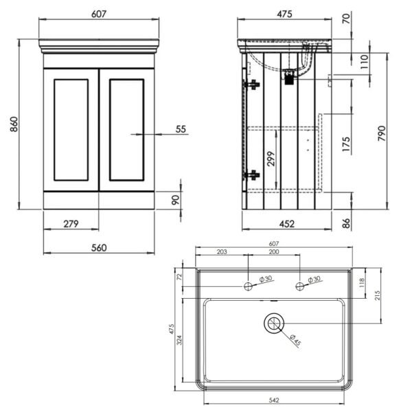 Tavistock Marston 2 Door Floor standing Vanity Unit With Basin - 500mm Wide - Image 22