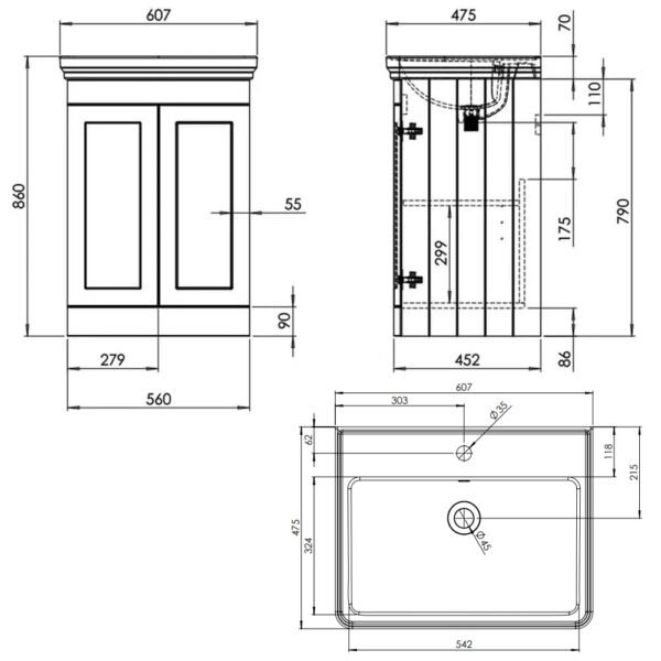 Tavistock Marston 2 Door Floor standing Vanity Unit With Basin - 500mm Wide - Image 10