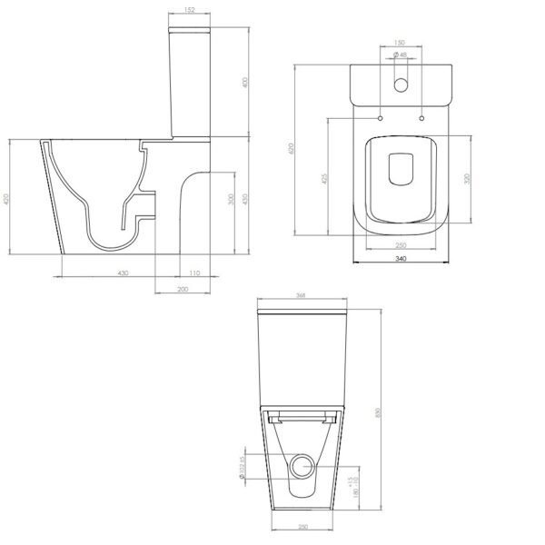Tavistock Compass Square Open Back Close Coupled Toilet With Cistern And Seat - White - Image 5